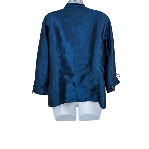 Chicos Metallic Blue Adjustable Ruched Sleeves Full Zip Jacket Size 1 US M - Picture 2 of 7